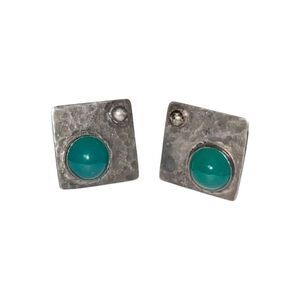 R.E Babcock Stamped Sterling Silver Green Stone Vintage Cufflinks